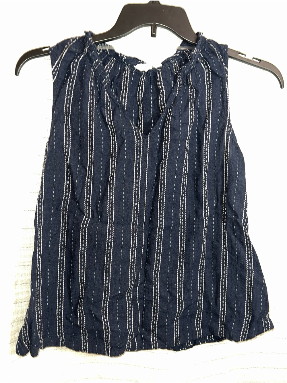 Time and Tru Navy and White Striped Sleeveless Blouse